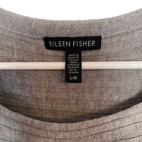 EILEEN FISHER Gray Extra Fine Merino Wool Ribbed Longsleeve Tunic Sweater Size L - Picture 6 of 7